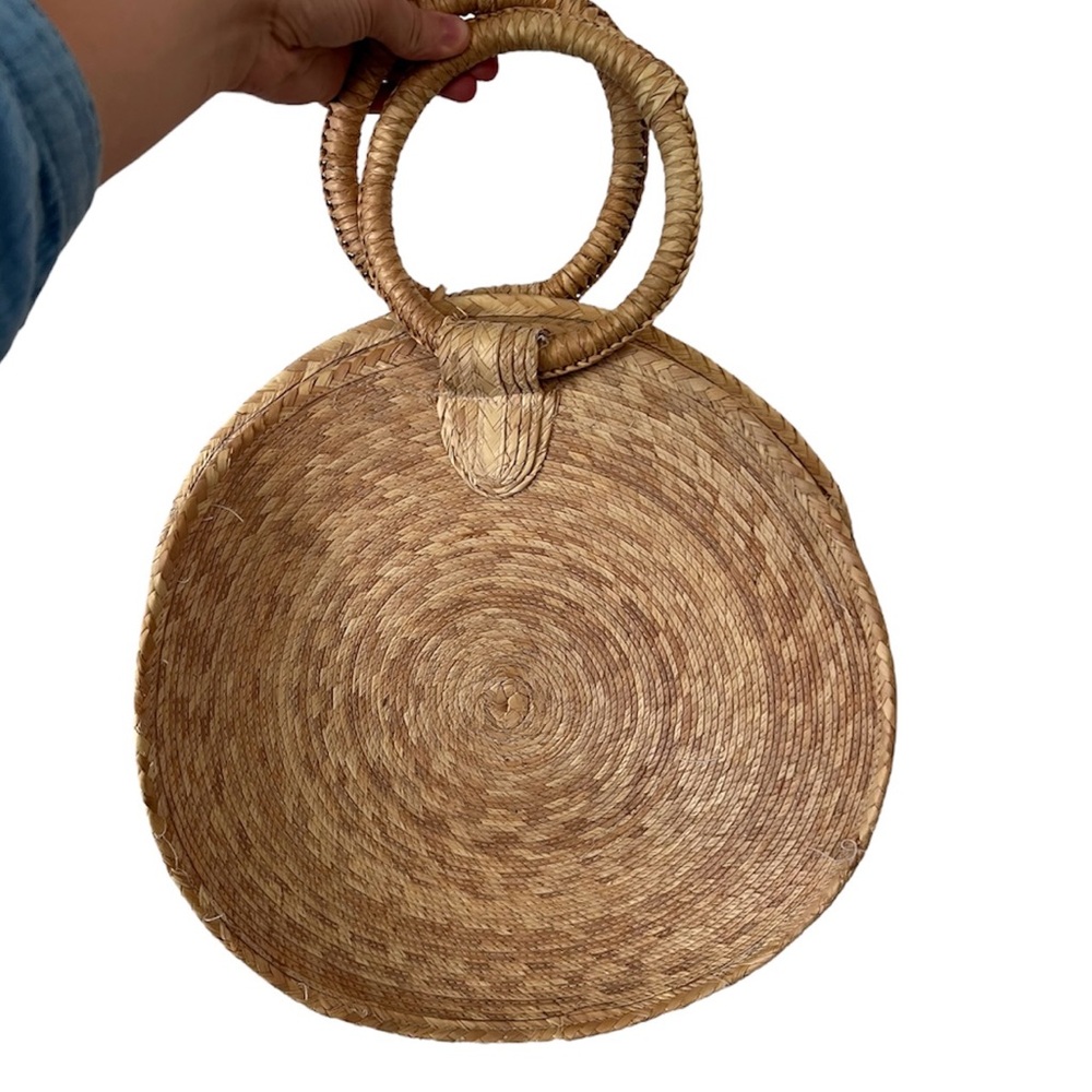 Boho Round Woven Purse – 14” Diameter, 5.5” Handle